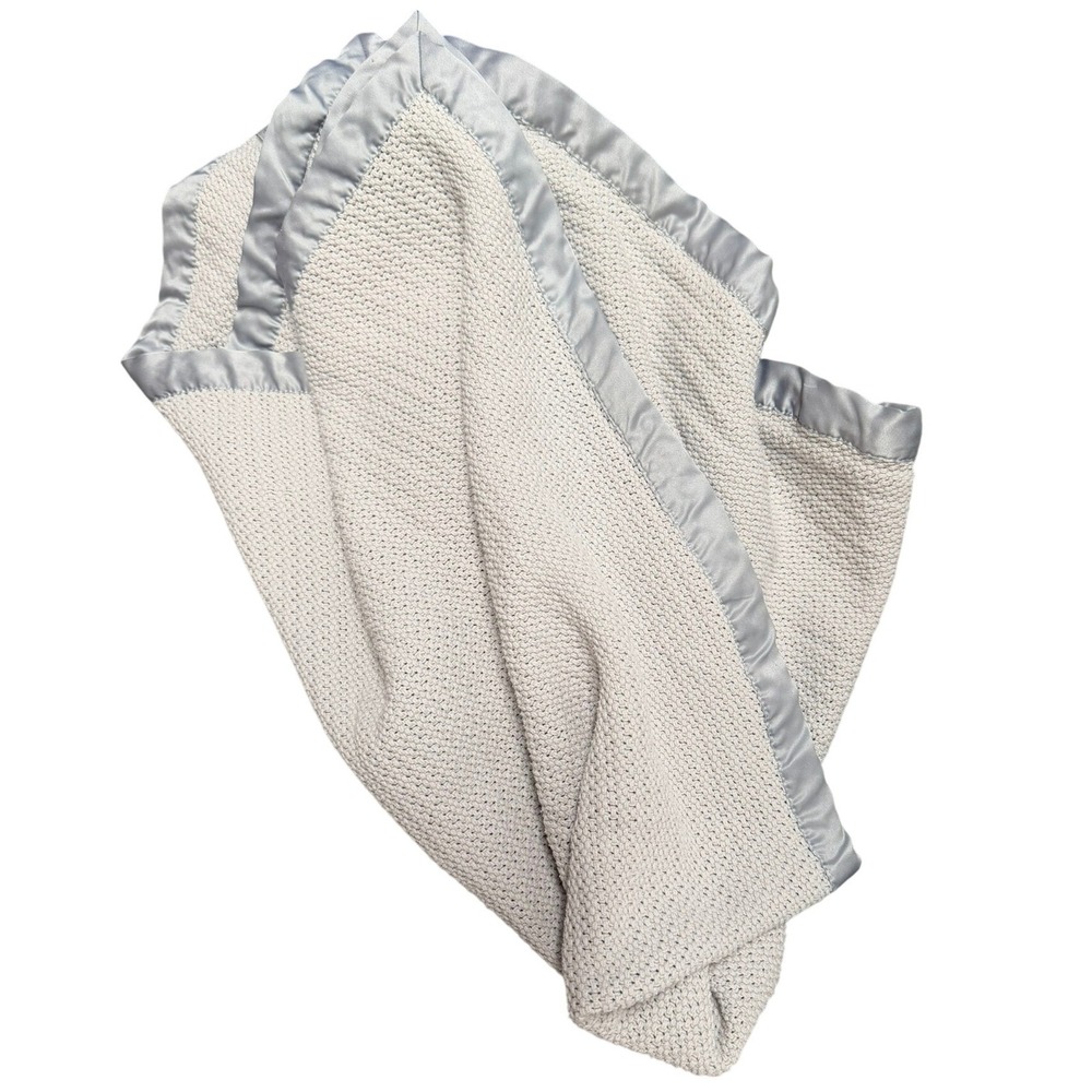 Pottery Barn Kids Grey Organic Cotton Sweater Knit Nursery Baby Blanket 30x40